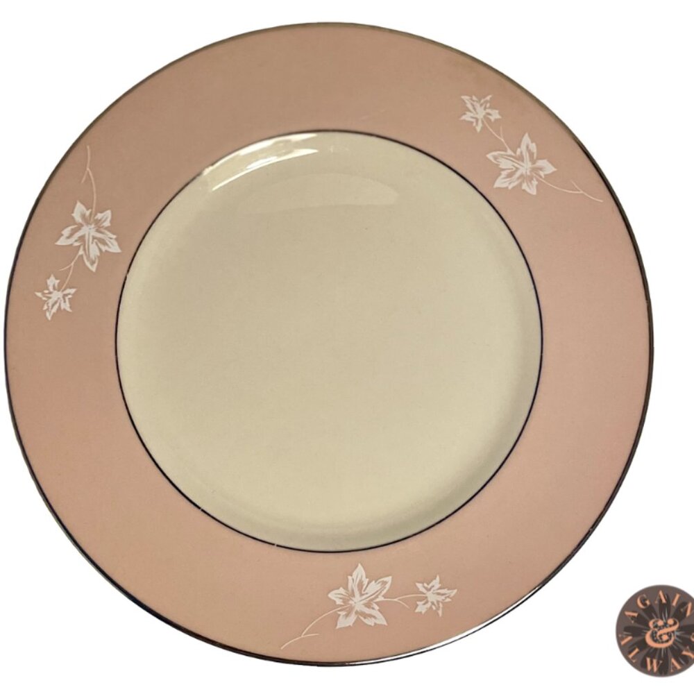 Vintage Flintridge China– Misty Leaf LIGHT PINK–Platinum Rim Salad Plate-8 1/2"